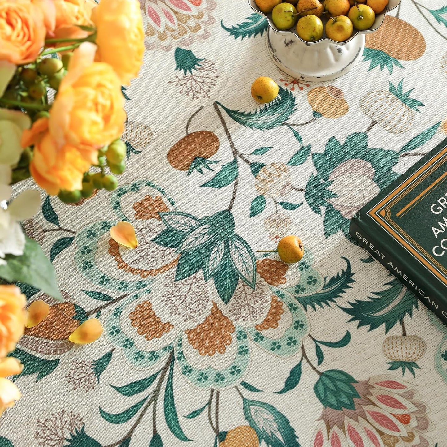 patdrea Designer Green Rectangle Table Cloth,Vintage Italian Floral Country Linen Breathable Tablecloth,Decor Cover for Kitchen Dining,Christmas,Tea Party,Thanksgiving,63"x94"-Tree Life