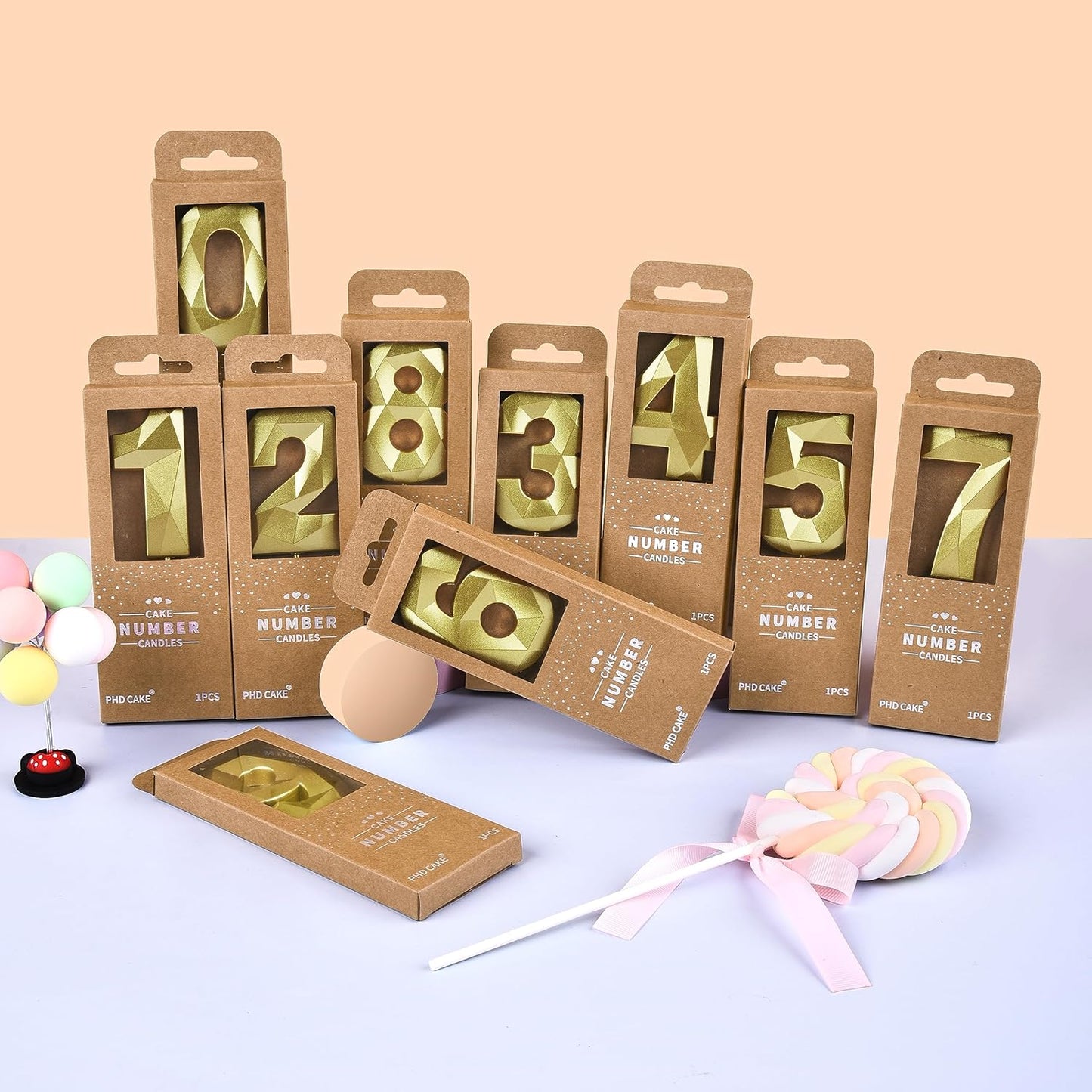 PHD CAKE 2.76 Inch Crystal Gold 7 Number Birthday Candles, Gold Number Candles, Cake Number Candles, Party Celebration