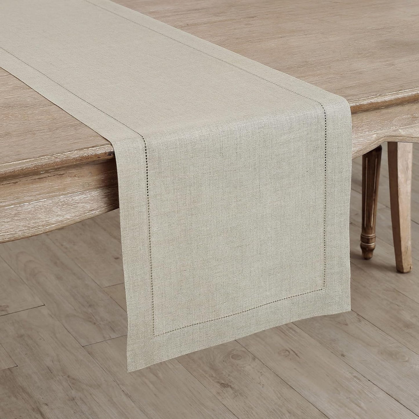 Solino Home Linen Natural Table Runner 48 Inches - Classic Hemstitch, 100% Pure Linen Coffee Table Runner 14 x 48 Inch Ideal for Dresser Tables - Fall, Halloween, Thanksgiving, Christmas, Holiday