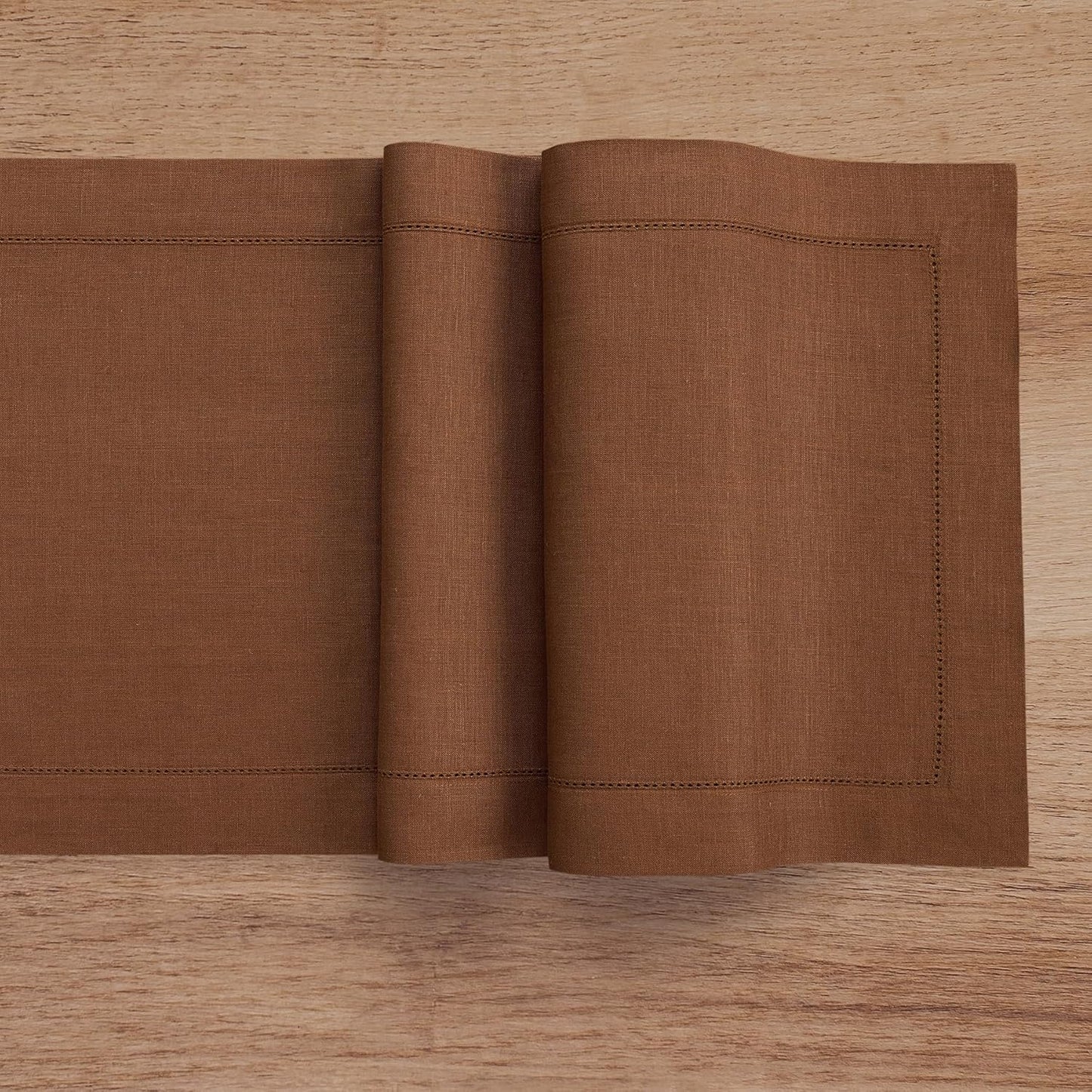 Solino Home Linen Brown Table Runner 72 Inches Long - 100% Pure Linen Hemstitch Table Runner 14 x 72 Inch for Dresser, Dining, Fall, Autumn, Thanksgiving - Classic Hemstitch