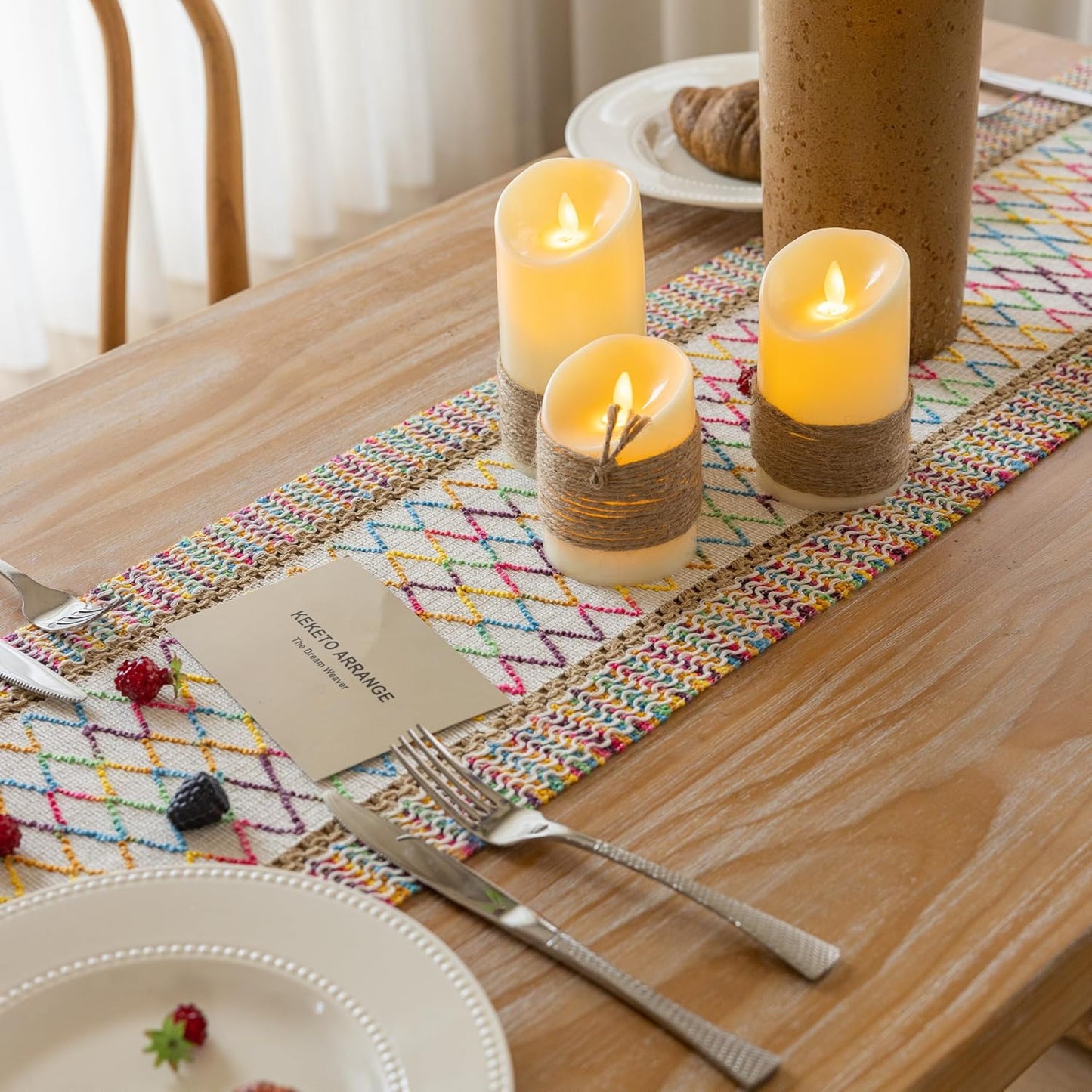 Boho Table Runner Colorful for Home Decor 12x90 Inches Farmhouse Macrame Burlap Jute Rustic Dining Kitchen Centerpiece Bohemian Decor French Country Baby Bridal Shower Decorations
