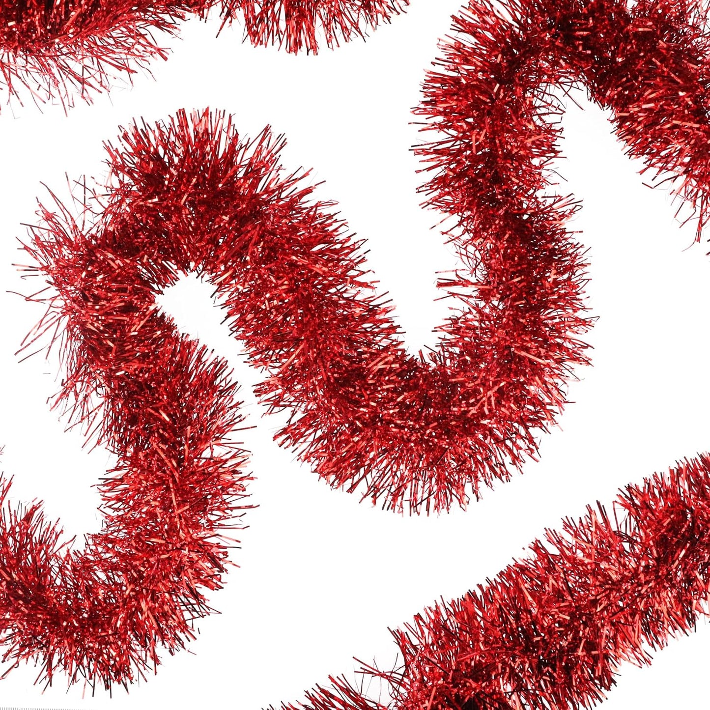 32.8 Ft Red Christmas Tinsel Garland Metallic Shiny Tassle Banner Wall Hanging Tinsel Streamers Backdrop for Christmas Holiday Birthday Party Supplies Indoor Outdoor Ornaments Home Decor