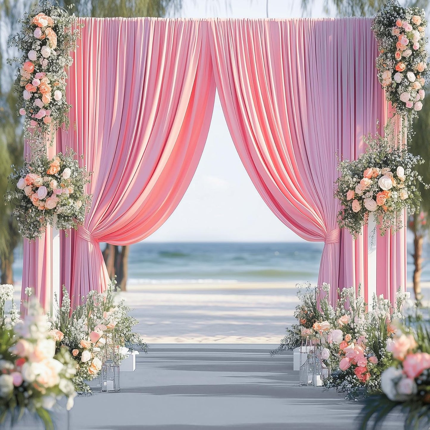 10ftx12ft Wrinkle Free Pink Backdrop Curtain, 2 Panels 12FT Height Pink Wedding Backdrop Drapes, Silky Polyester Back Drop Cloth for Birthday Photography Background Party Backdrop Draping