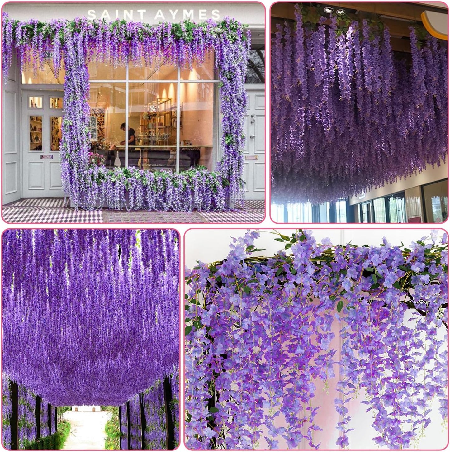 Wisteria Hanging Flowers,Fake Hanging Flowers,Wisteria artificiales Garland for Home Wedding Arch Floral Party Garden Ceremony Outdoor Decor,3.6 feet Long(50,Purple)