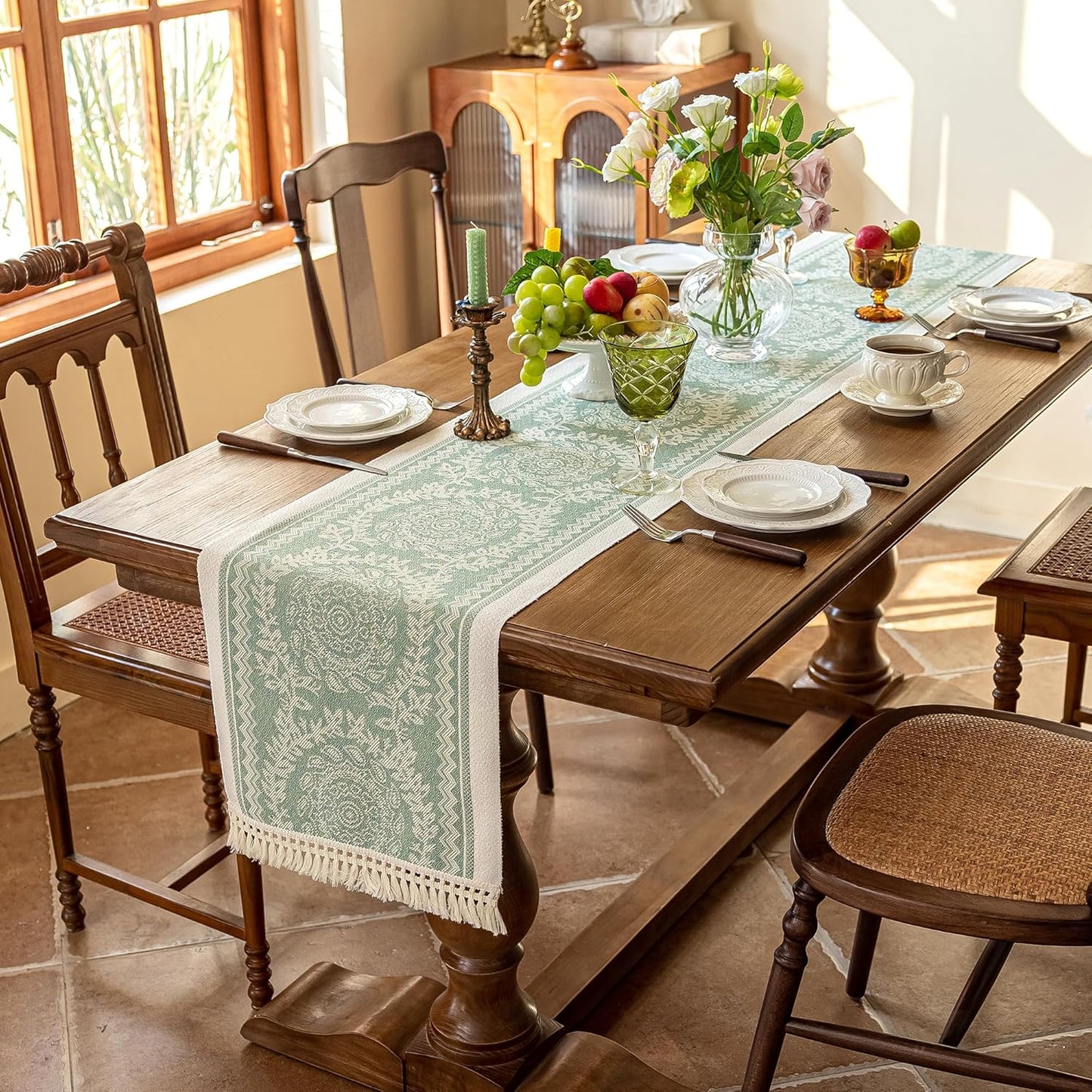 Table Runners 107 Inches,Waterproof Boho Table Runner with Tassel Fringe,Table Runner for Party Coffee Table