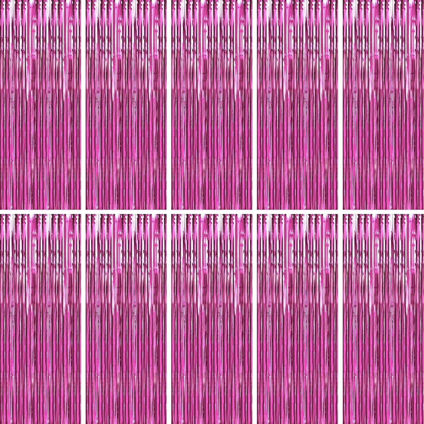 BTSD-home 10 Pack Pink Foil Fringe Curtain, Metallic Photo Booth Backdrop Tinsel Door Curtains for Wedding Birthday Bridal Shower Baby Shower Bachelorette Christmas Party Decorations(8ft x 3ft)