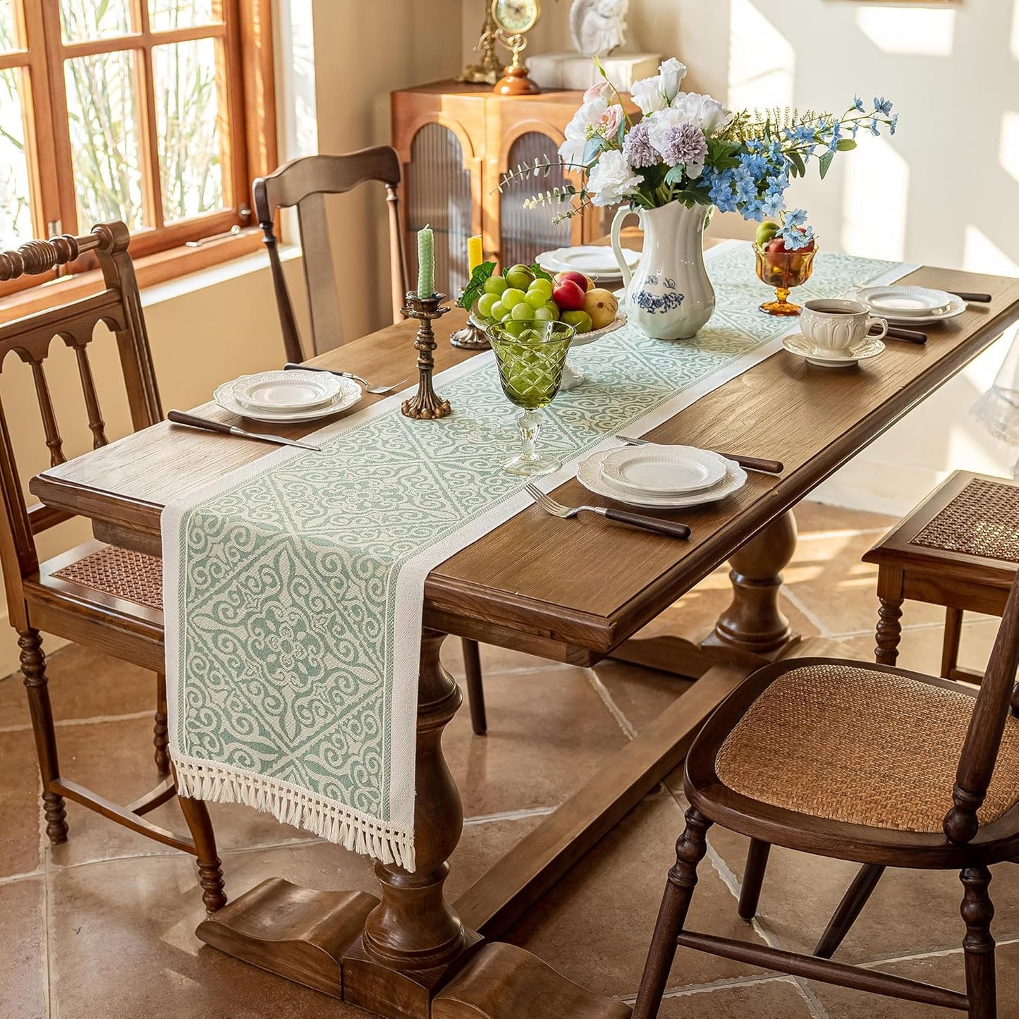Table Runners 83 Inches,Waterproof Boho Table Runner with Tassel Fringe,Table Runner for Party Coffee Table