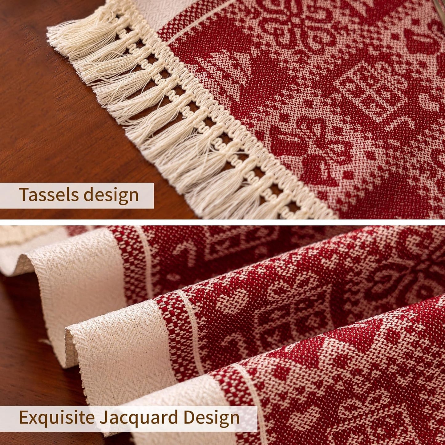 Table Runners 48 Inches,Christmas Tree Table Runner with Tassel Fringe, Gift Table Runner for Party，Coffee Table, Festival