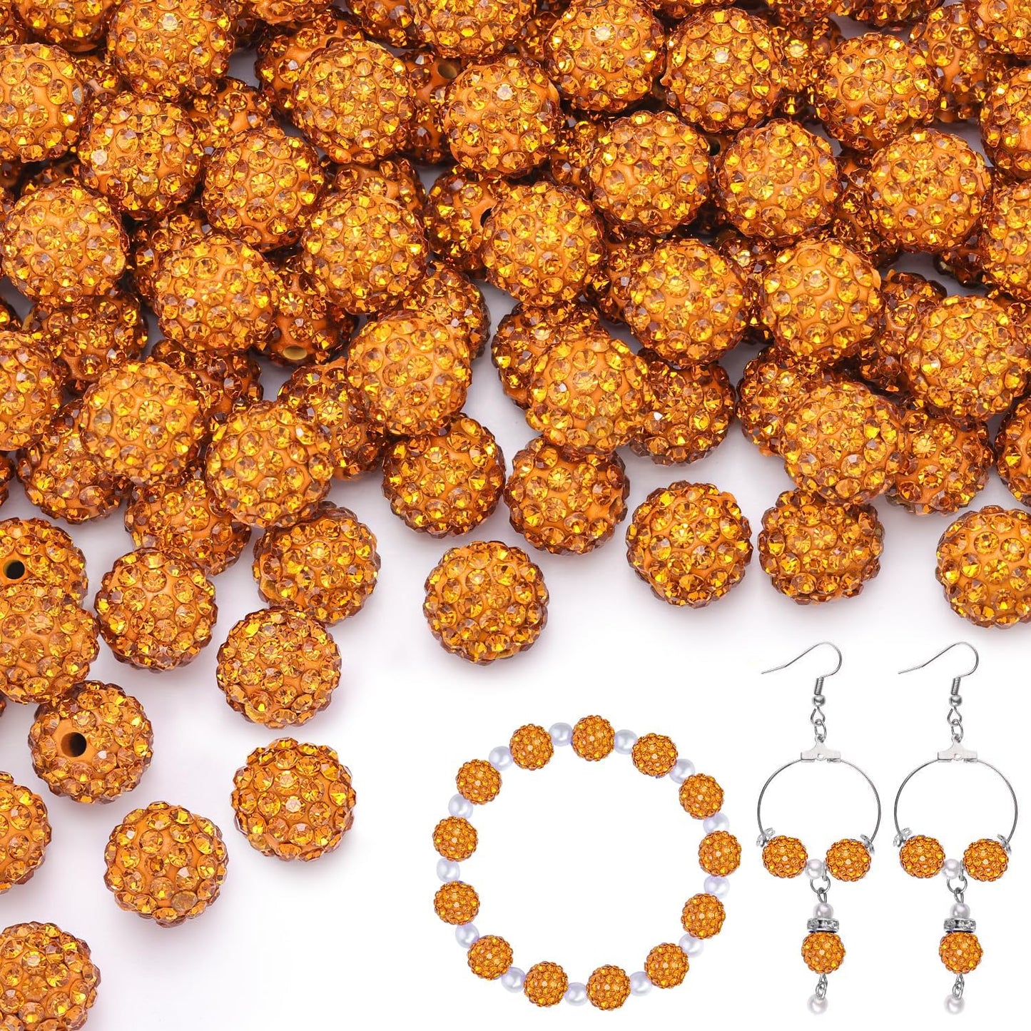 150 pcs 10mm Rhinestone Beads for Jewelry Making, Golden Shiny Round Shamballa Disco Beads Bulk, Sparkle Crystal Clay Christmas for Bracelet Baseball Necklace Earring Crafting and DIY