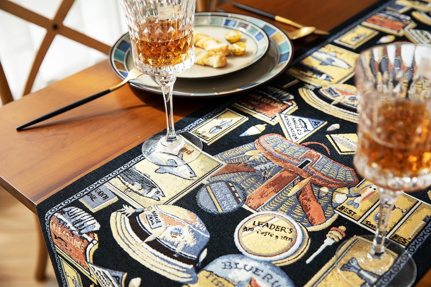 13×72 Inch Table Runner, Retro-Luxury Tassels Series for Kitchen Dining Table Holiday Decoration (Yankee Style)