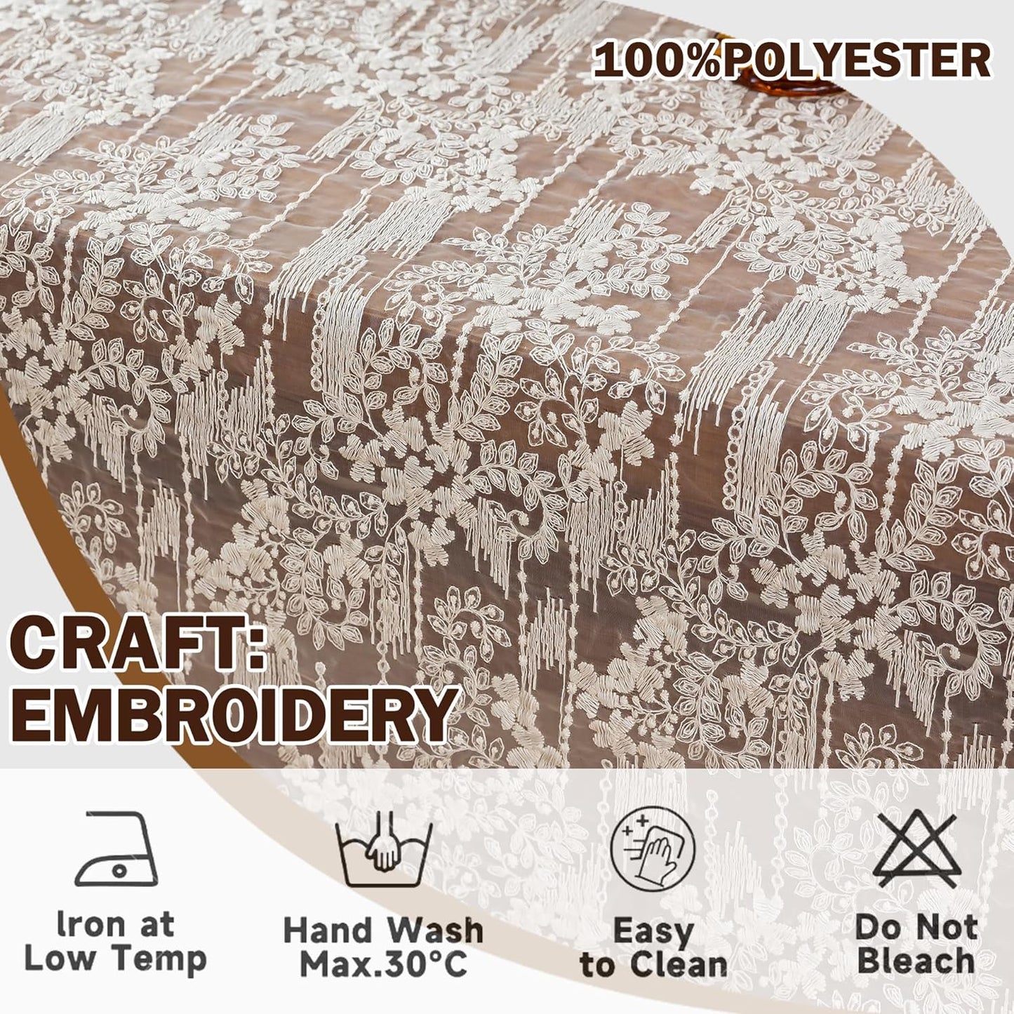 Lace Embroidered Tablecloth. Rectangle Lace Vintage Tablecloth Dustproof Table Protector for Kitchen Dining Room Party Banquet Home Picnic Wedding Decoration (Creamy White 90.5×53 inch)
