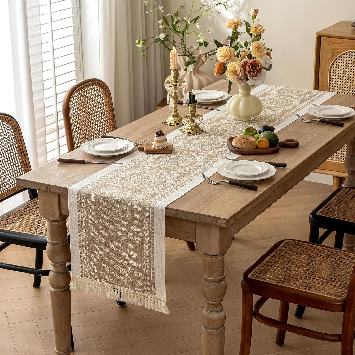 Table Runners 95 Inches,Waterproof Boho Table Runner with Tassel Fringe,Table Runner for Party Coffee Table