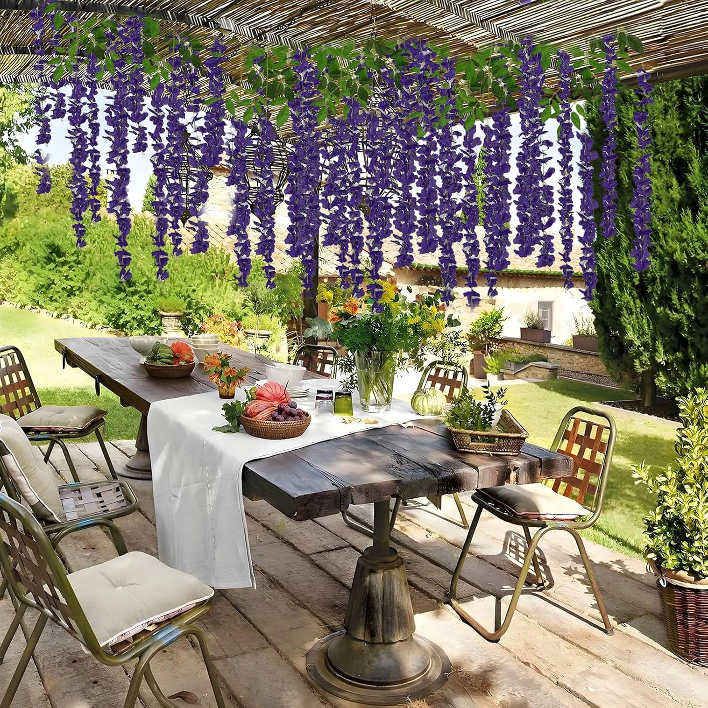 48 Pcs of Wisteria Hanging Flowers, 3.75 Feet Fake Wisteria Flower Strings, Artificial Wisteria Flowers Hanging Garland for Backdrop, Wedding, Ceremony,Garden and Home Wall Decoration (Light Purple)