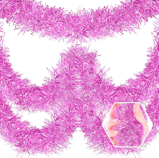 50 Feet Christmas Foil Fringe Banner Metallic Tassle Garland Metallic Backdrop Parade Floats Shiny Hanging Ceiling, Valentine's, Wedding, New Year Party Decorations(2" x 50', Macaron Pink)
