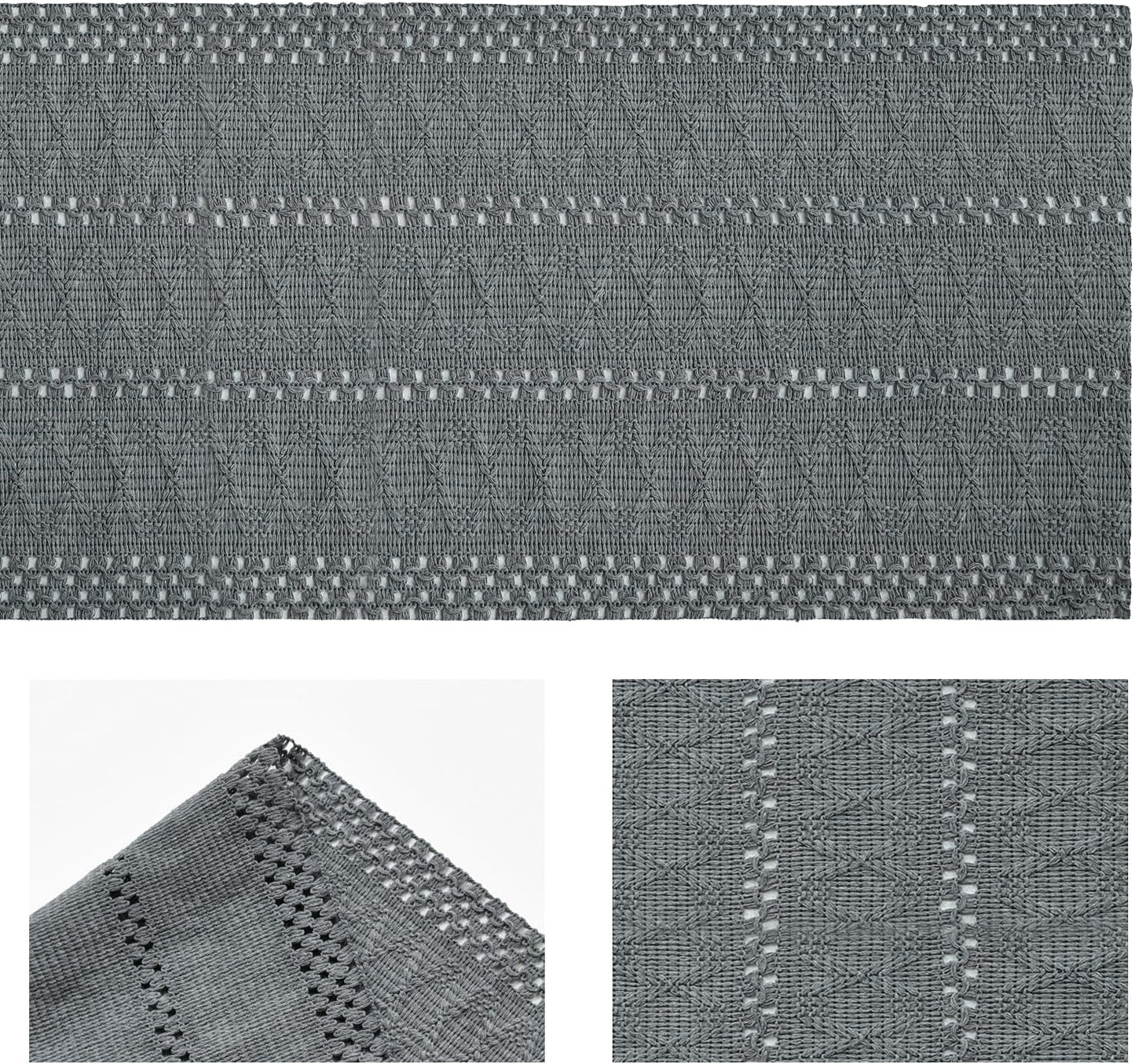 Artoid Mode Dark Grey Farmhouse Woven Rustic Hollow Table Runner, Seasonal Holiday Hollow Kitchen Dining Table Decoration for Home Party Decor 12x108 Inch