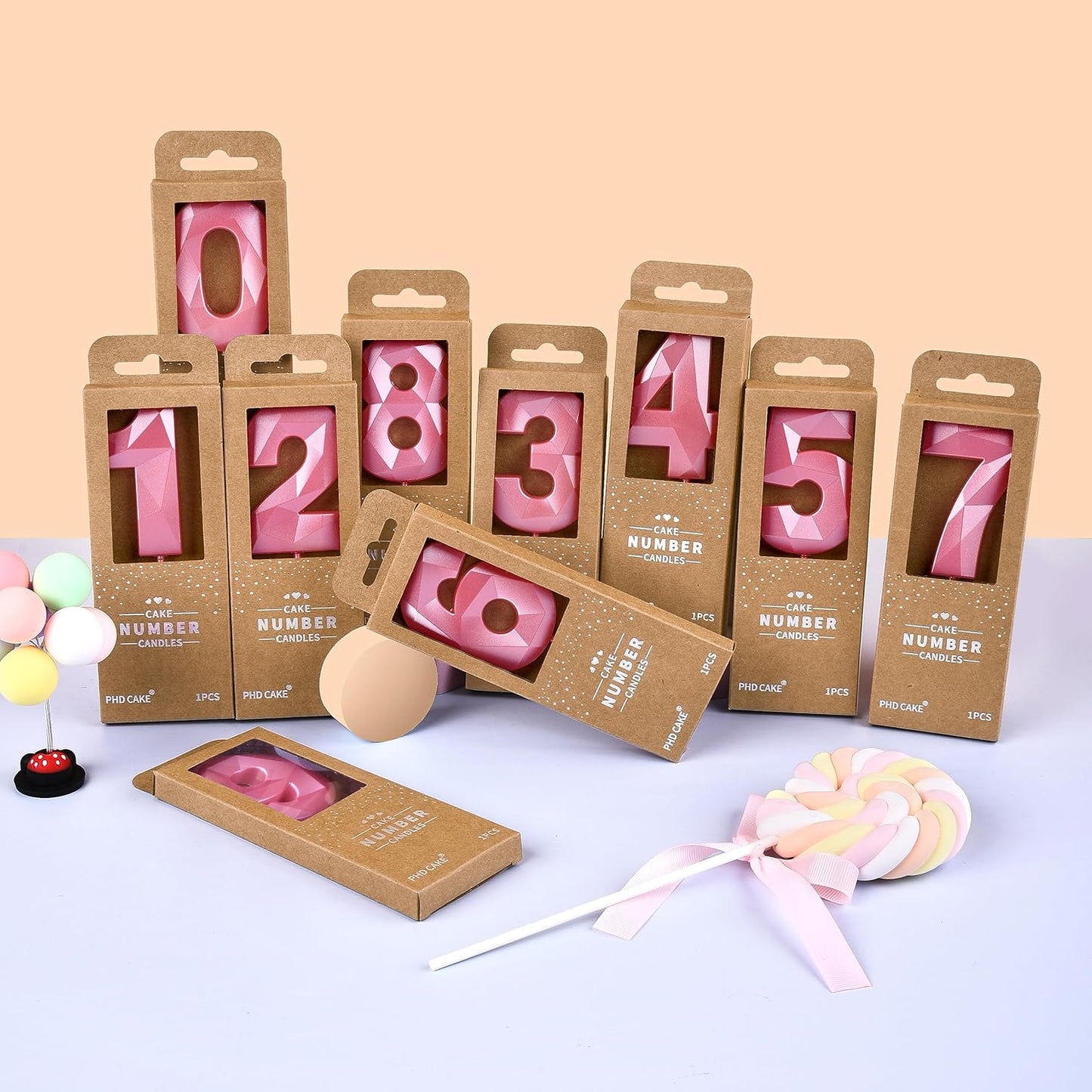 PHD CAKE 2.76 Inch Crystal Pink 3 Number Birthday Candles, Pink Number Candles, Cake Number Candles, Party Celebration