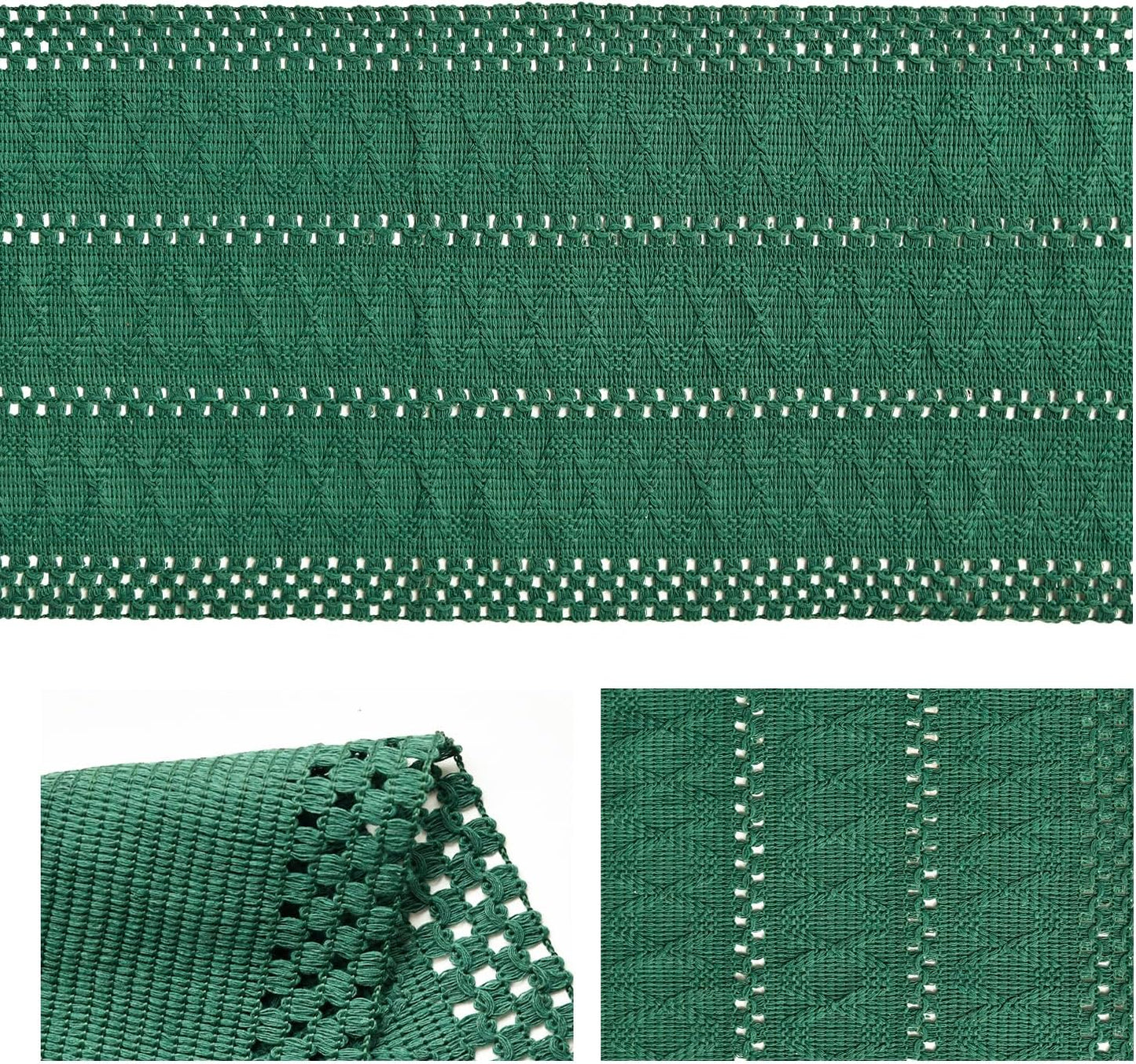 Artoid Mode Dark Green Farmhouse Woven Rustic Hollow Table Runner, Seasonal Holiday Hollow Kitchen Dining Table Decoration for Home Party Decor 12x120 Inch