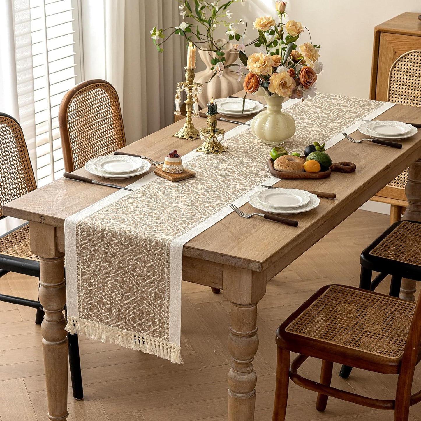 Table Runners 95 Inches,Waterproof Boho Table Runner with Tassel Fringe,Table Runner for Party Coffee Table