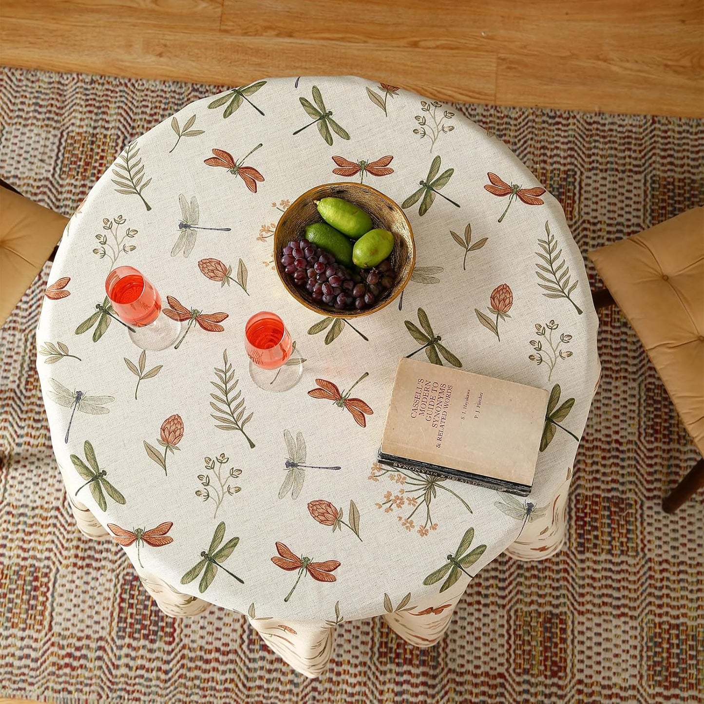 ISAENNE Designer Floral Linen Round Tablecloth,French Off White Elegant Table Cloth,Fall Washable Home Decor Tablecloths for Dining Thanksgiving Kitchen Christmas Party,Diameter 67"-Grace B