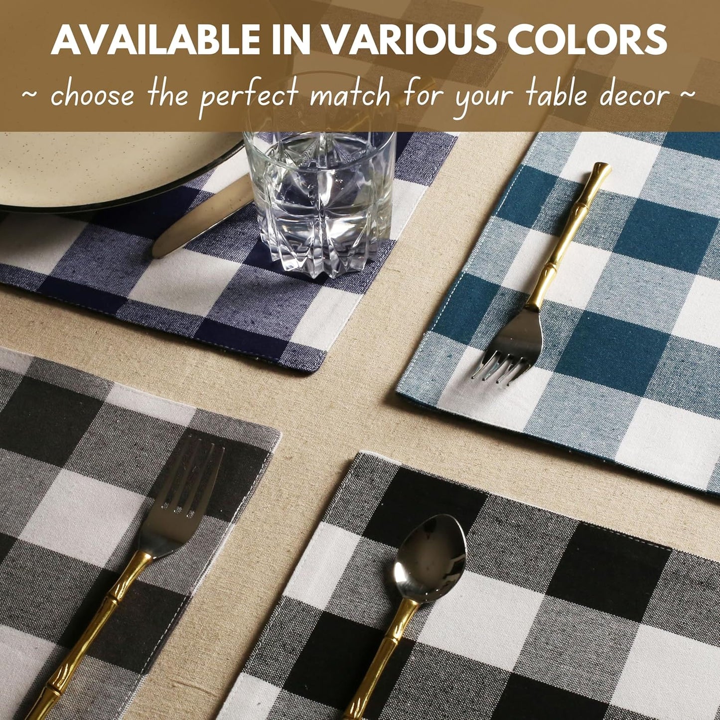 Native Fab Table Runner Buffalo Check Plaid 100% Cotton - 13x90 Inches Kitchen Dining Table Decoration for Indoor Outdoor Farmhouse Home Party Decor - Teal Green and White