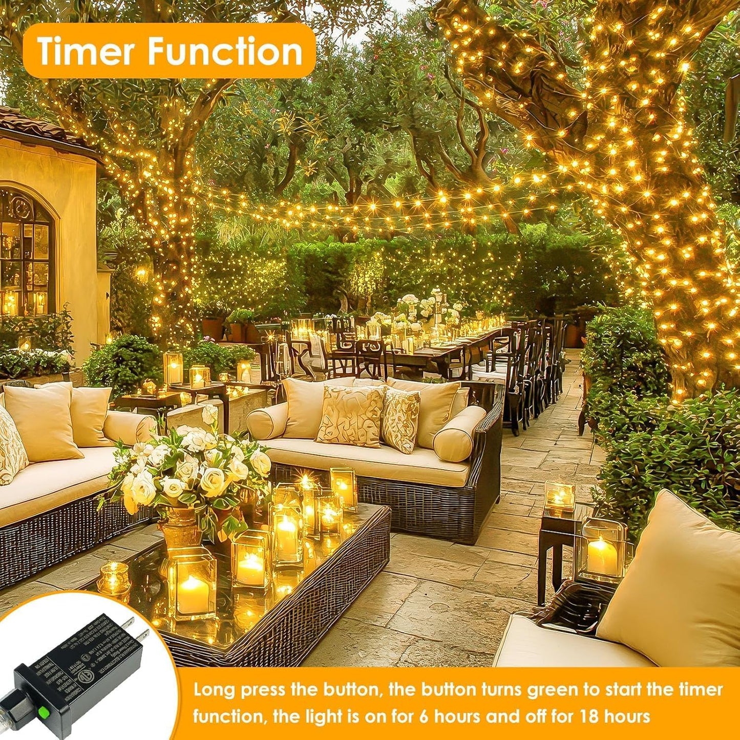 2Pack Each 66Ft 200 LED Fairy Lights Plug in, Waterproof String Lights Outdoor & Indoor, LED String Lights 8 Modes with Timer, Twinkle Light for Girl's Room Garden Christmas Decorations (Warm White)