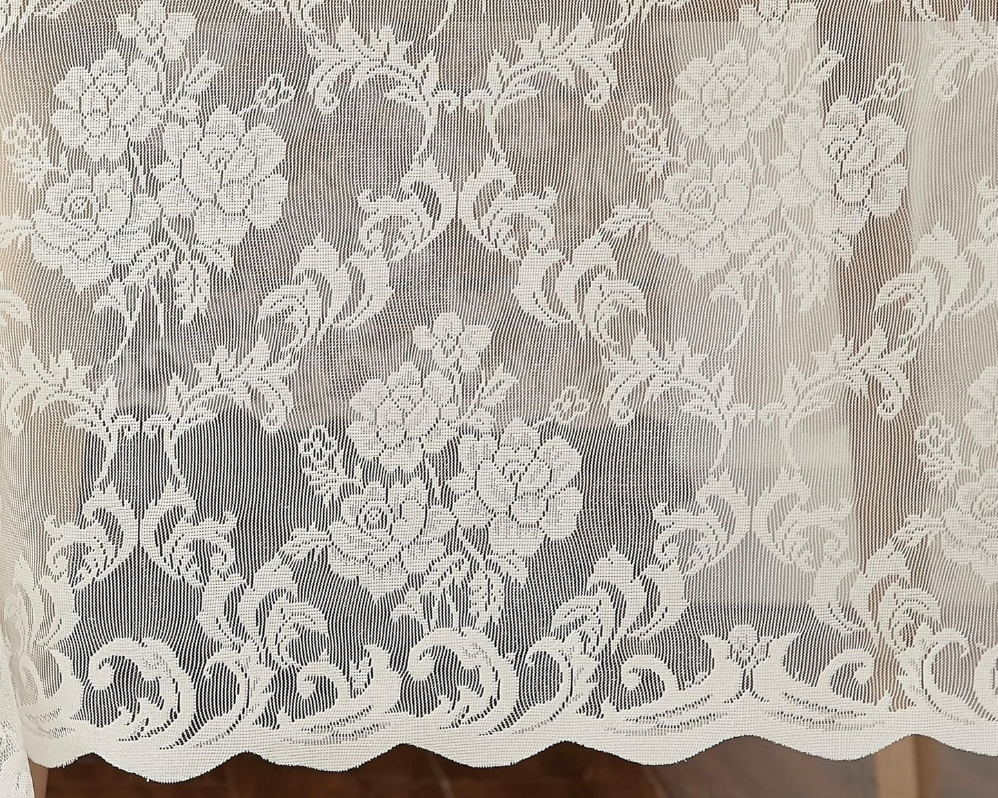LinenZone Extra Large Ivory Round Tablecloth for Rustic Vintage Decor. Sheer Lace Table Cloth Works Great As Wedding Tablecloth or Thanksgiving Table Cover. (Mia 132 Round, Ivory)