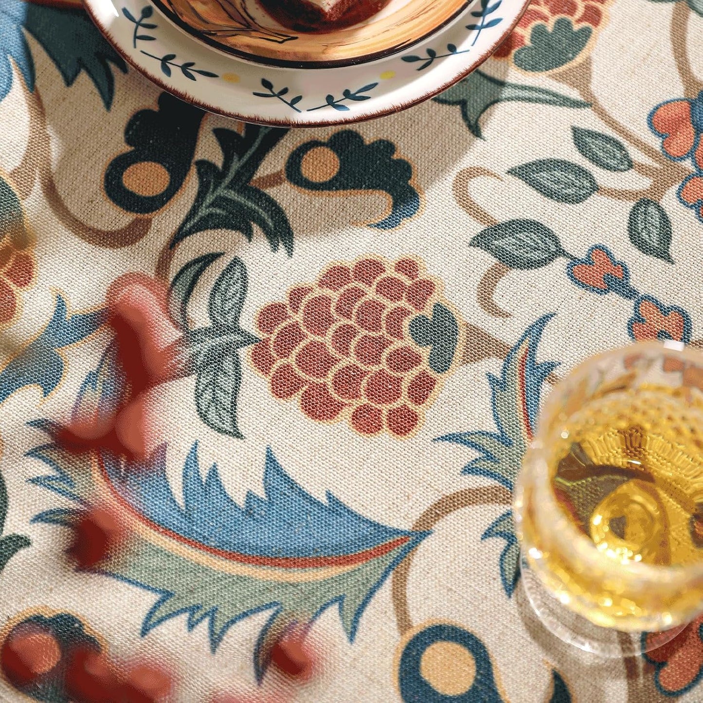 patdrea Designer Vintage Linen Long Tablecloth for Rectangle Table,French Soft Durable Floral Tablecloths,Colorful Table Cover for Kitchen Dining,Parties,Christmas,Thanksgiving,63"x102"-Puno