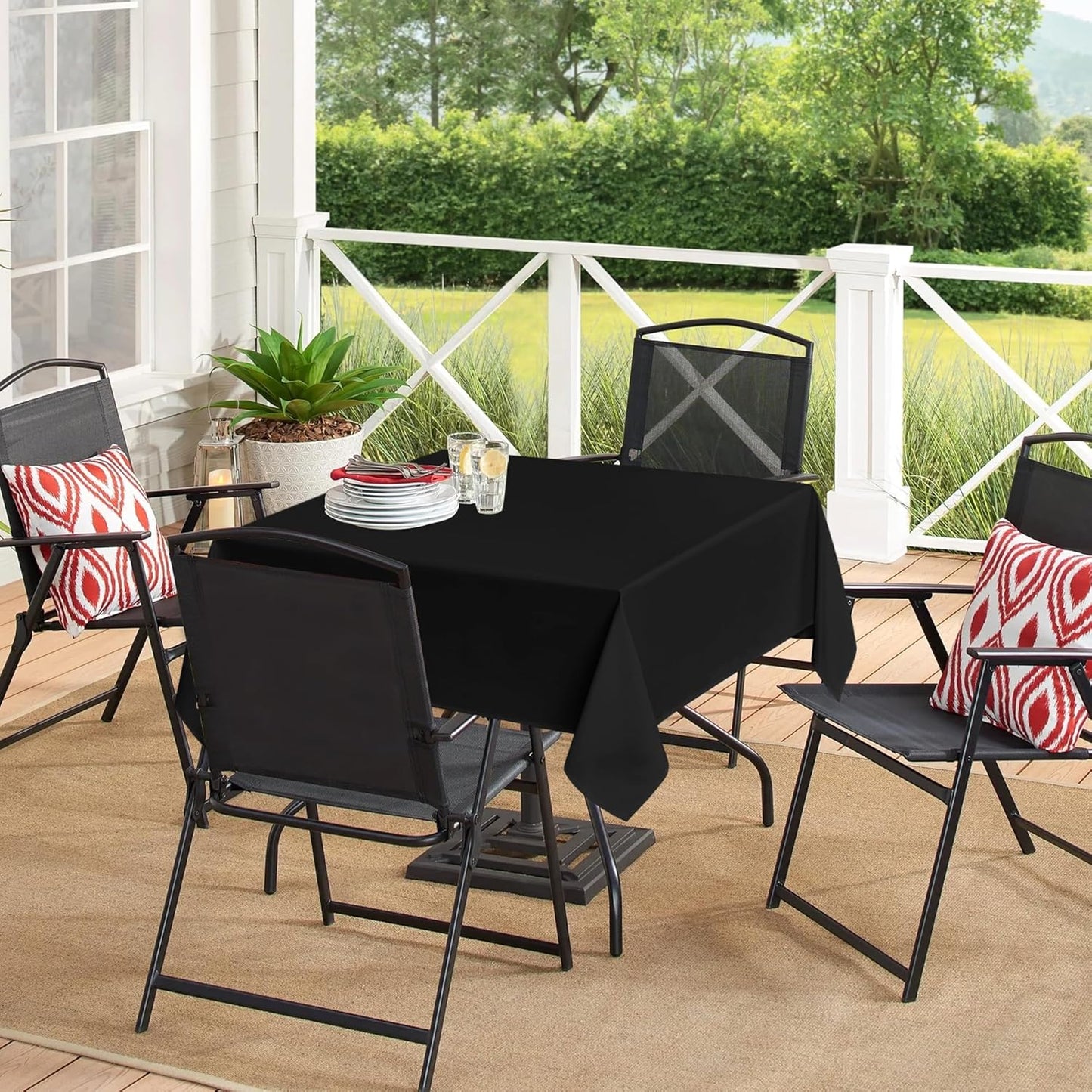 sancua Black Square Tablecloths 60x60 Inch - Fabric Table Cloth for Square or Round Tables, Washable Polyester Table Cover for Dinner, Holiday Party, Decorative Display Tables