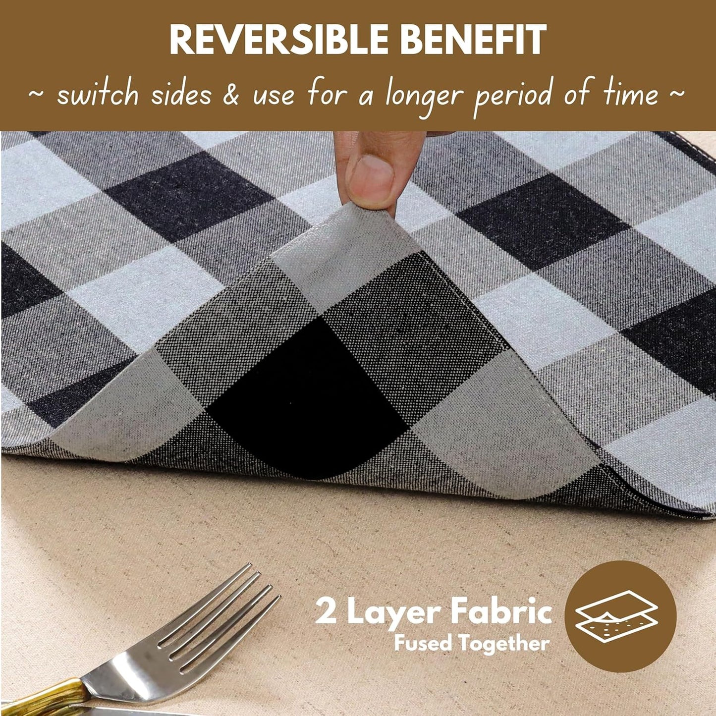Native Fab Table Runner Buffalo Check Plaid 100% Cotton - 13x108 Inches Kitchen Dining Table Decoration for Indoor Outdoor Farmhouse Home Party Decor - Black, Grey