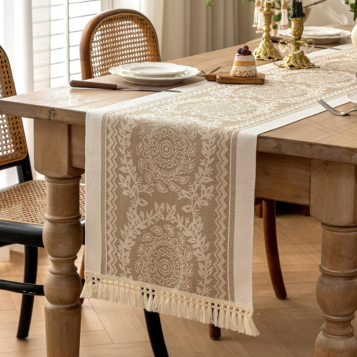 Table Runners 107 Inches,Waterproof Boho Table Runner with Tassel Fringe,Table Runner for Party Coffee Table