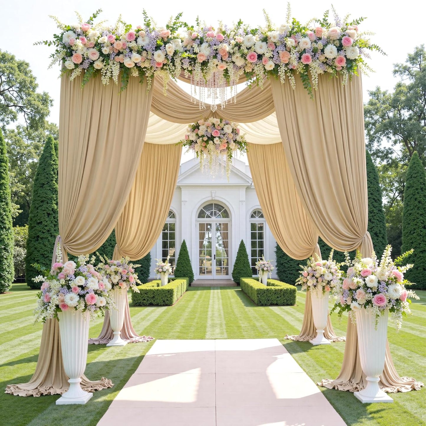 10ftx12ft Wrinkle Free Beige Backdrop Curtain, 2 Panels 12FT Height Beige Wedding Backdrop Drapes, Silky Polyester Back Drop Cloth for Birthday Photography Background Party Backdrop Draping