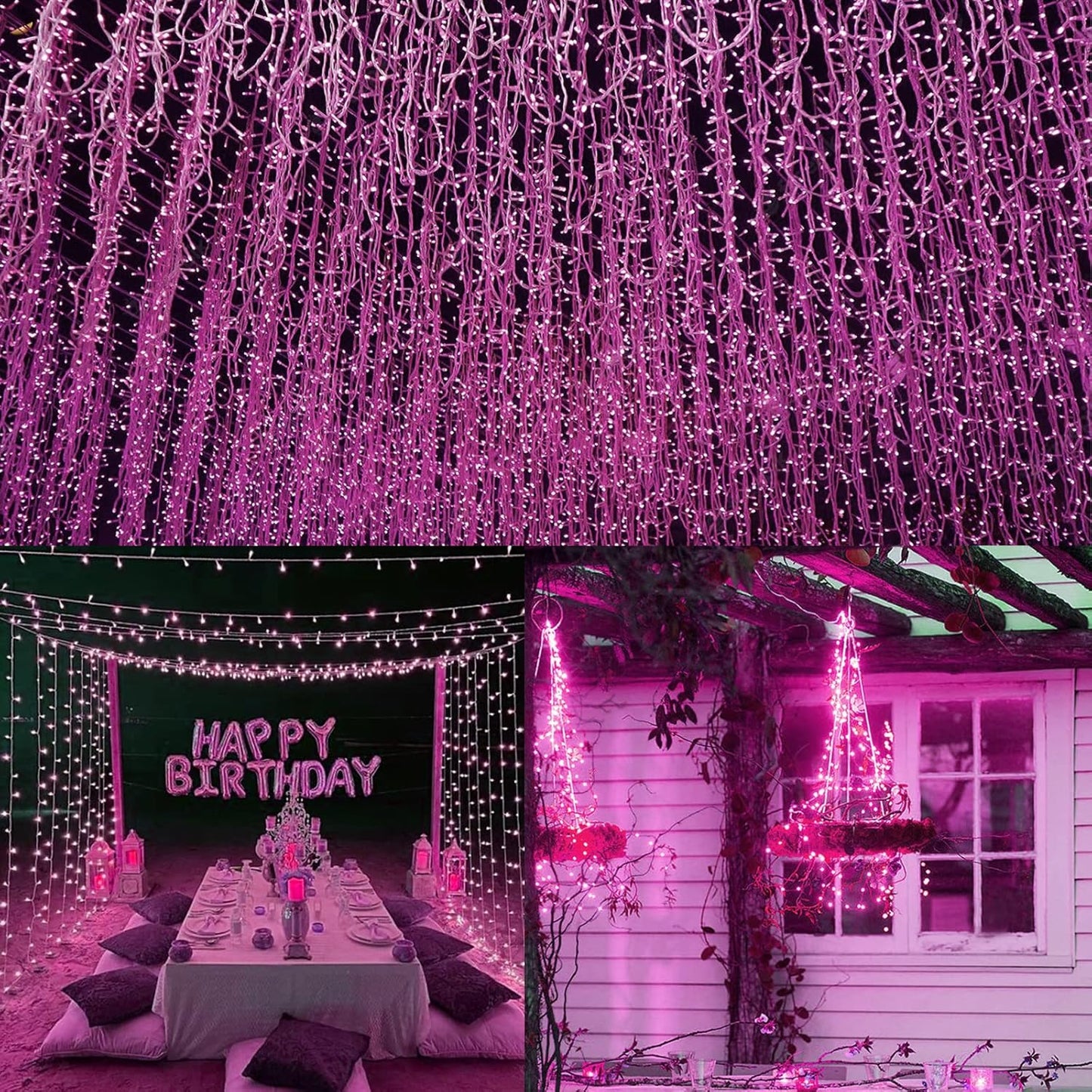 66Ft 200 LED Pink Fairy Lights Plug in, Waterproof String Lights Outdoor & Indoor 8 Modes with Timer Bedroom Decor, Christmas Light Bedroom Decor, Twinkle Light for Girl's Room Mom Mother's Day