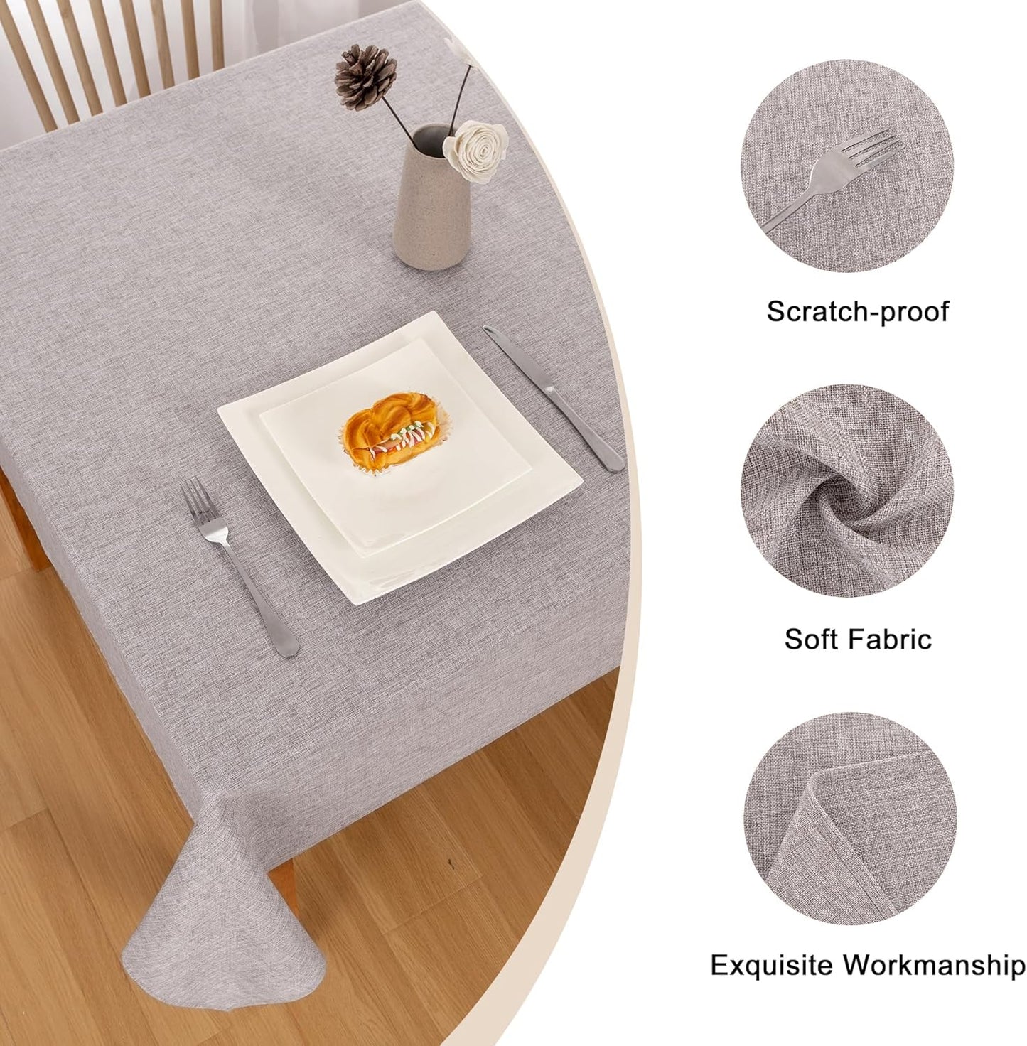 Hiasan 2 Pack Faux Linen Rectangle Tablecloth - Wrinkle and Stain Resistant Washable Table Cloth for Kitchen Dining Room Holiday Table Cover for Party Dinner, Stone, 70 x 140 Inch