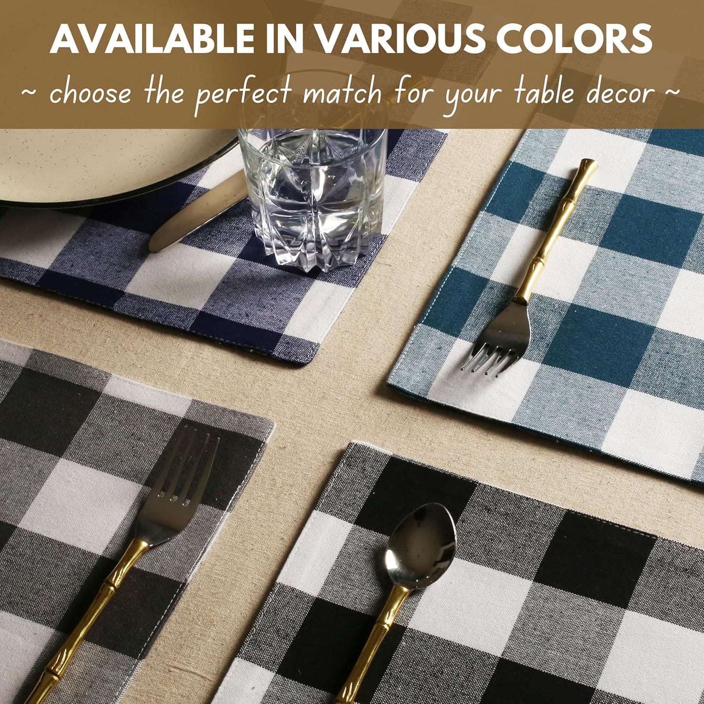 Native Fab Table Runner Buffalo Check Plaid 100% Cotton - 13x90 Inches Kitchen Dining Table Decoration for Indoor Farmhouse Home Decor - Lemon Yellow and White