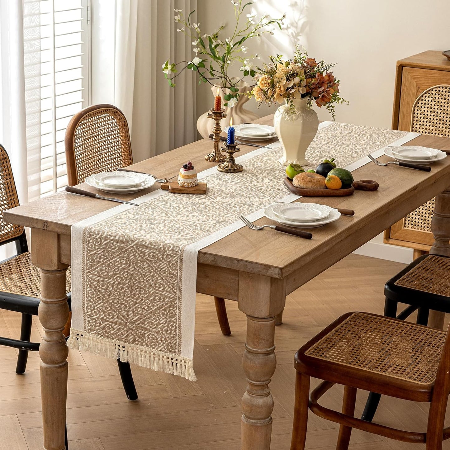 Table Runners 119 Inches,Waterproof Boho Table Runner with Tassel Fringe,Table Runner for Party Coffee Table