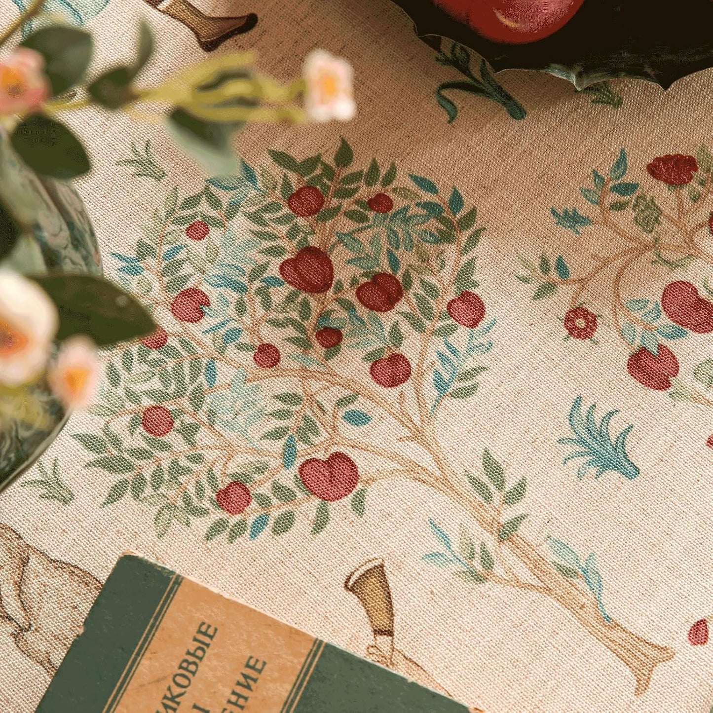 patdrea Designer Vintage Beige Tablecloth for Rectangle Table,Italian Linen Trees Pattern Anti-Wrinkle Table Cloth,Cover Cloth Decor for Kitchen Dining,Christmas,Thanksgiving,63"x87"-Tatiana a