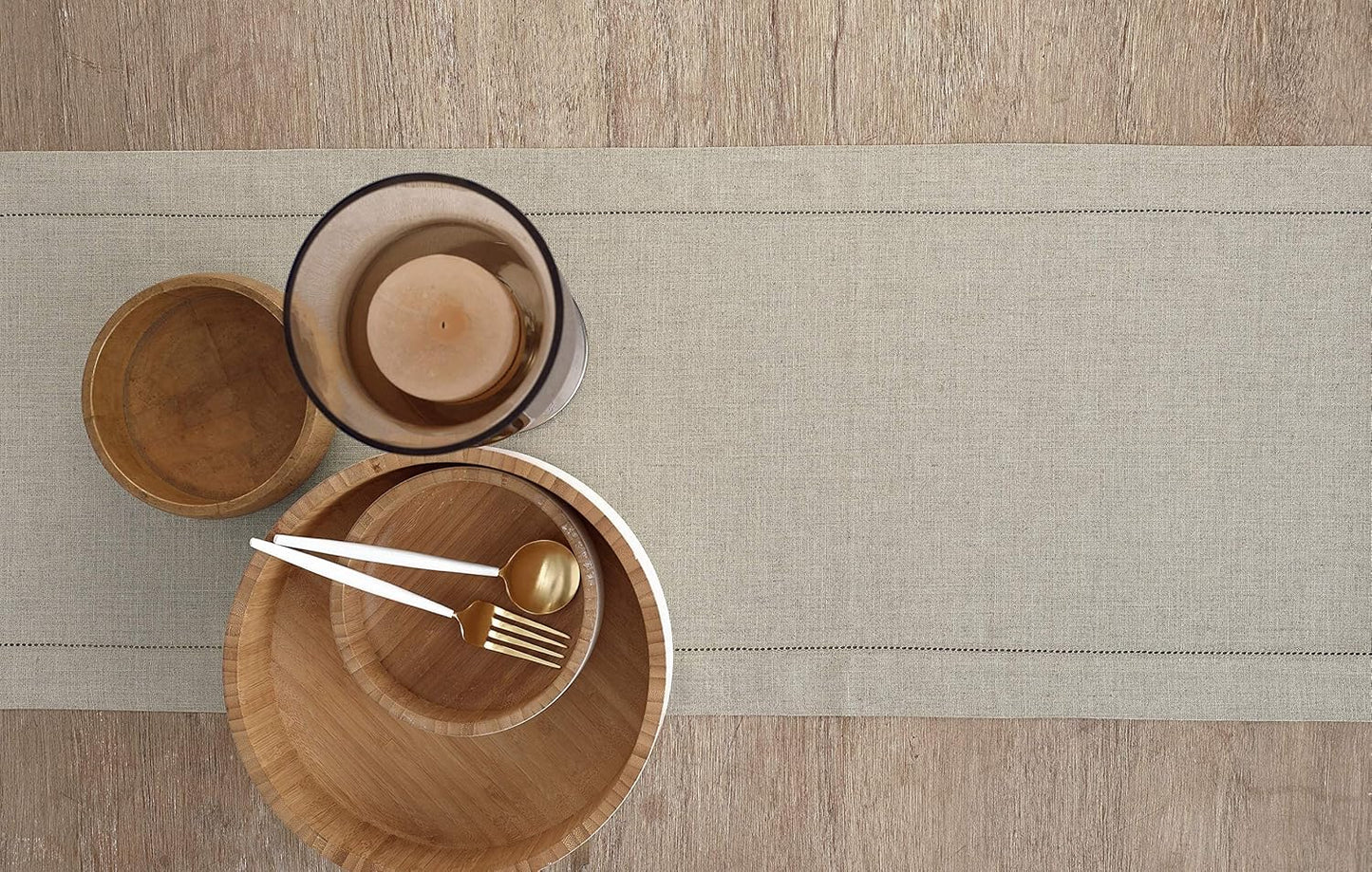 Solino Home Linen Natural Table Runner 48 Inches - Classic Hemstitch, 100% Pure Linen Coffee Table Runner 14 x 48 Inch Ideal for Dresser Tables - Fall, Halloween, Thanksgiving, Christmas, Holiday