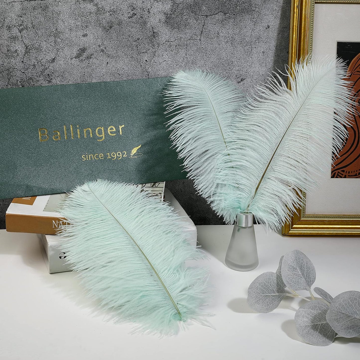 Ballinger Aqua Green Ostrich Feathers - 24pcs 8-10inch Craft Feathers Bulk for Wedding Party Centerpieces Mardi Gras Decorations and Home Decor