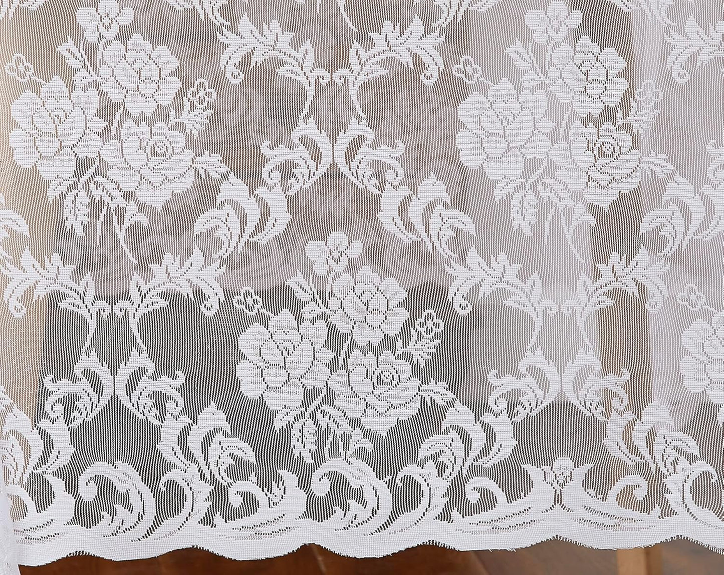 LinenZone Small White Round Tablecloth for Rustic Vintage Decor. Sheer Lace Table Cloth Works Great As Wedding Tablecloth or Thanksgiving Table Cover. (Mia 36 Round, White)